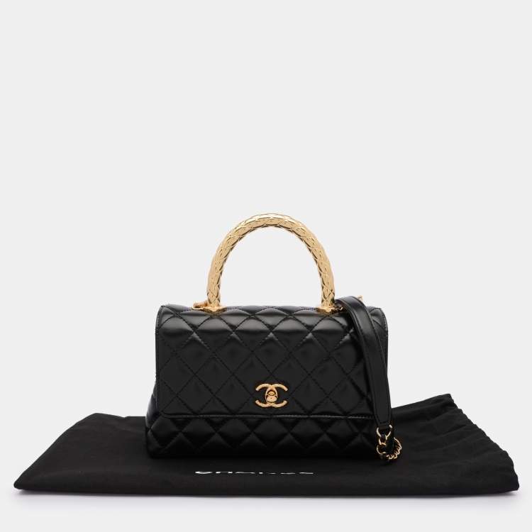 Pre Owned Chanel Black Quilted Leather Small Coco Metal Top Handle Bag