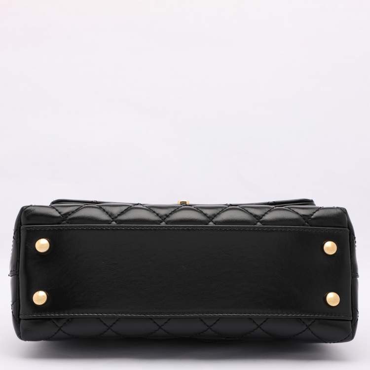 Pre Owned Chanel Black Quilted Leather Small Coco Metal Top Handle Bag
