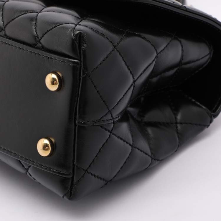 Pre Owned Chanel Black Quilted Leather Small Coco Metal Top Handle Bag