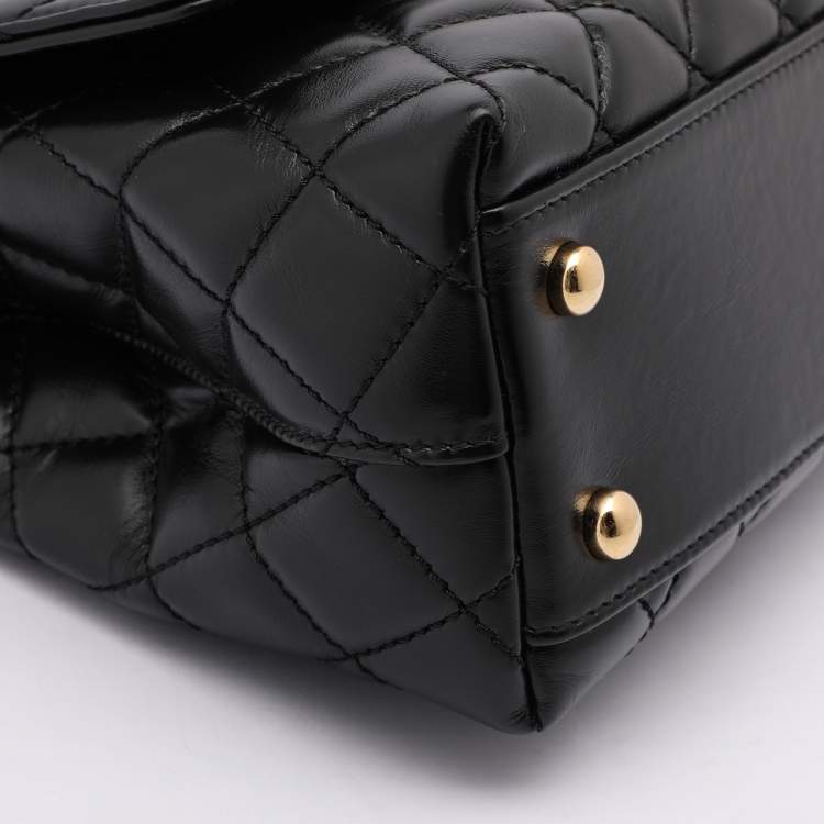 Pre Owned Chanel Black Quilted Leather Small Coco Metal Top Handle Bag