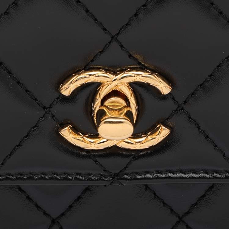 Pre Owned Chanel Black Quilted Leather Small Coco Metal Top Handle Bag