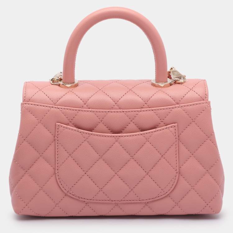 Pre Owned Chanel Pink Quilted Caviar Leather Mini Coco Top Handle Bag