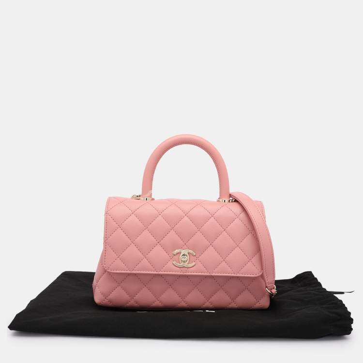 Pre Owned Chanel Pink Quilted Caviar Leather Mini Coco Top Handle Bag