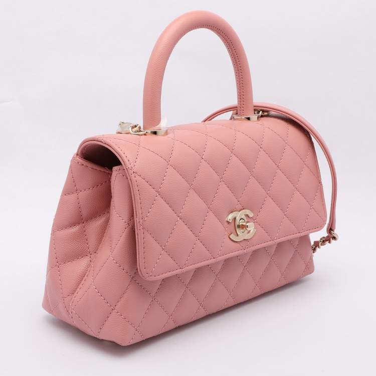 Pre Owned Chanel Pink Quilted Caviar Leather Mini Coco Top Handle Bag