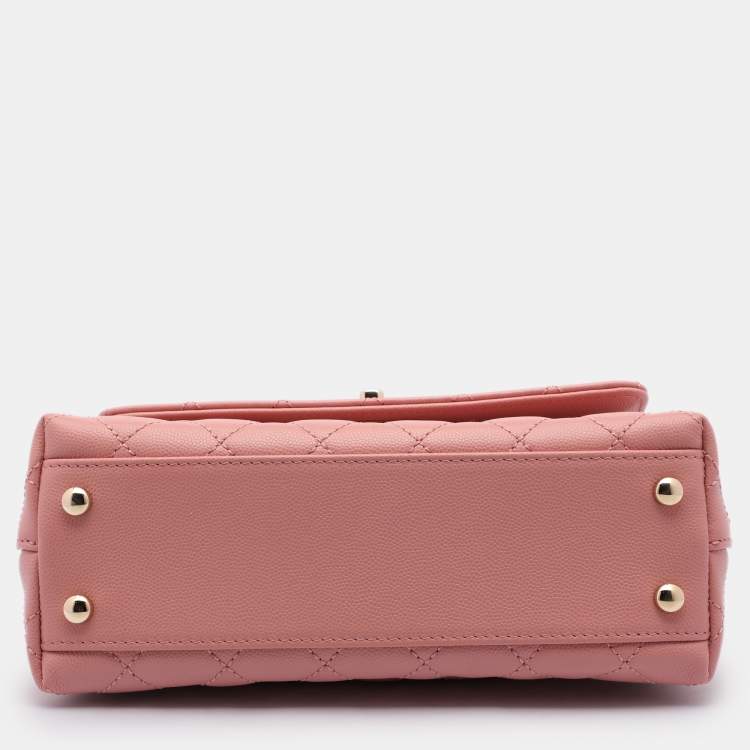 Pre Owned Chanel Pink Quilted Caviar Leather Mini Coco Top Handle Bag