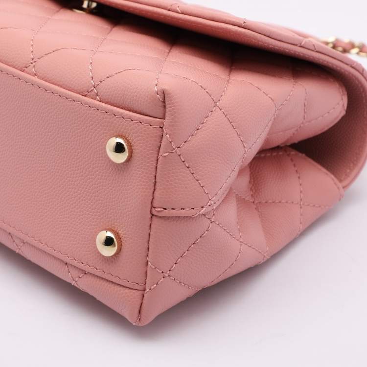 Pre Owned Chanel Pink Quilted Caviar Leather Mini Coco Top Handle Bag