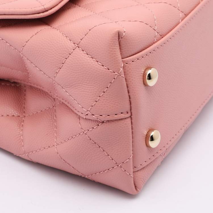 Pre Owned Chanel Pink Quilted Caviar Leather Mini Coco Top Handle Bag