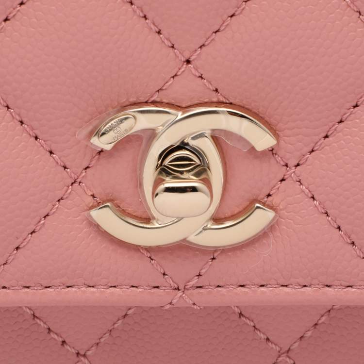 Pre Owned Chanel Pink Quilted Caviar Leather Mini Coco Top Handle Bag