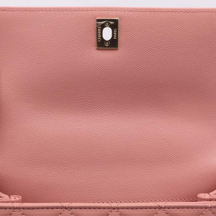 Pre Owned Chanel Pink Quilted Caviar Leather Mini Coco Top Handle Bag