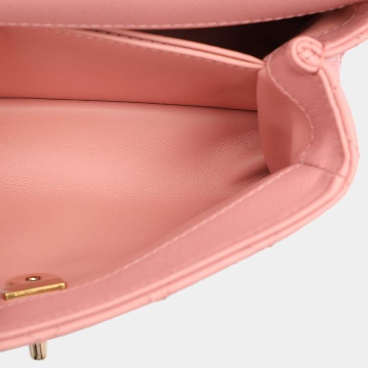 Pre Owned Chanel Pink Quilted Caviar Leather Mini Coco Top Handle Bag