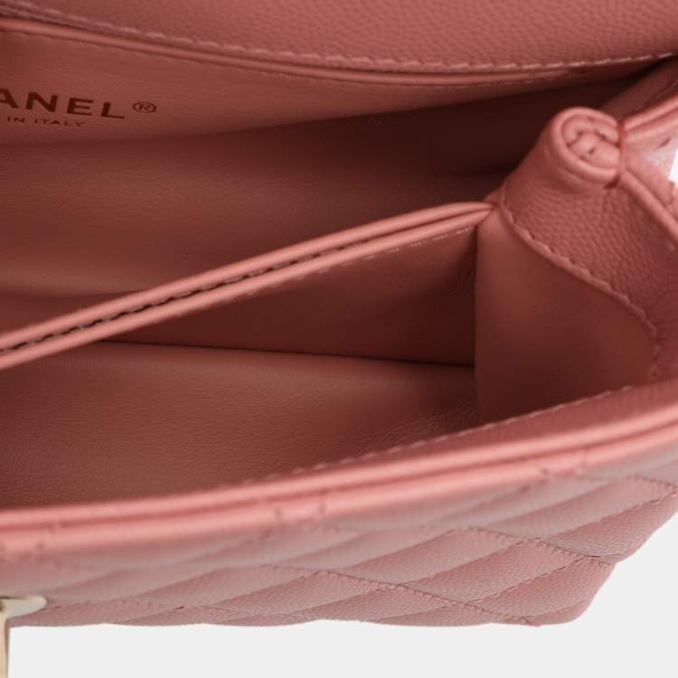Pre Owned Chanel Pink Quilted Caviar Leather Mini Coco Top Handle Bag