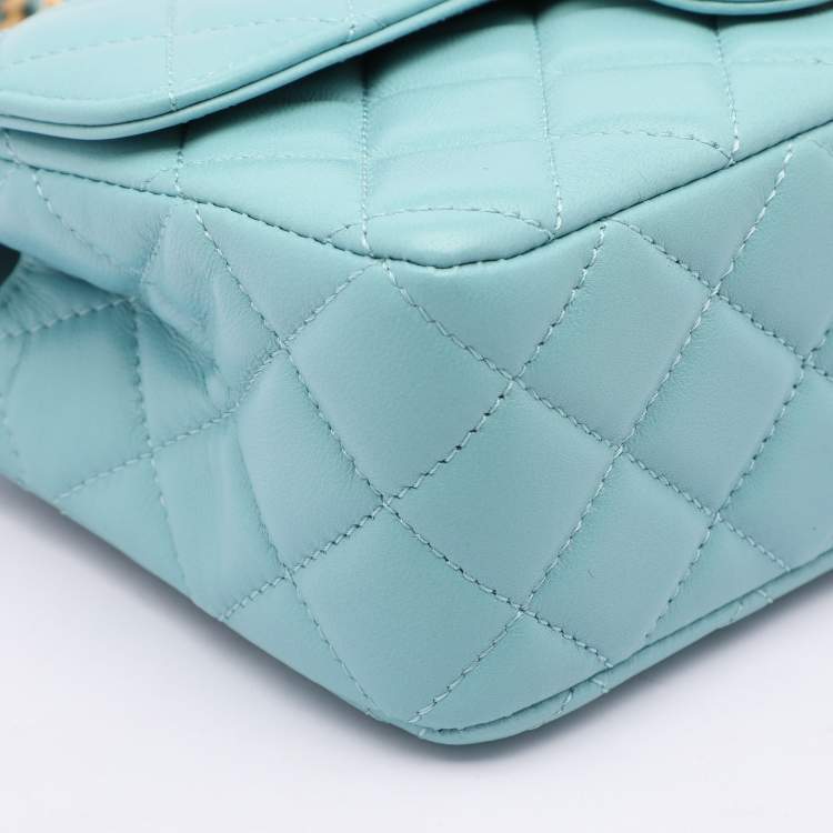 Pre Owned Chanel Blue Quilted Leather Mini Strass On Flap Top Handle Bag