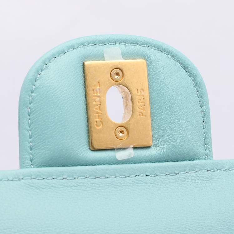 Pre Owned Chanel Blue Quilted Leather Mini Strass On Flap Top Handle Bag