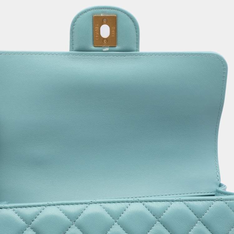 Pre Owned Chanel Blue Quilted Leather Mini Strass On Flap Top Handle Bag