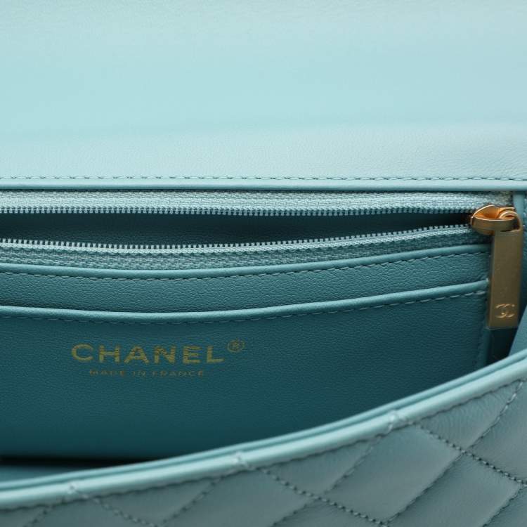 Pre Owned Chanel Blue Quilted Leather Mini Strass On Flap Top Handle Bag