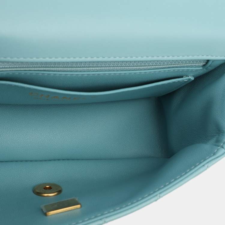 Pre Owned Chanel Blue Quilted Leather Mini Strass On Flap Top Handle Bag