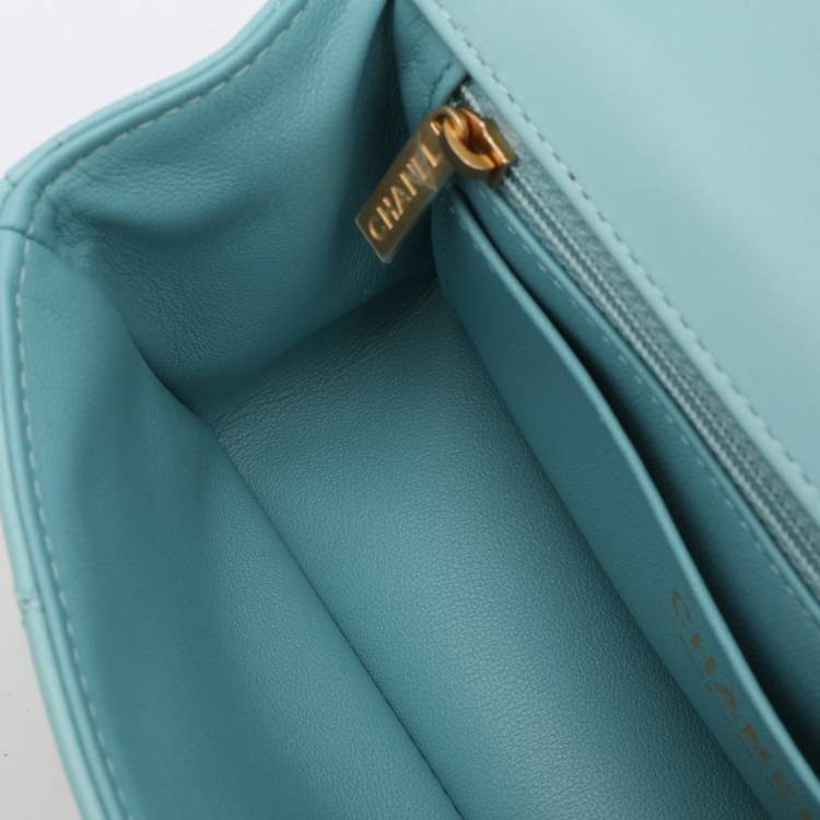 Pre Owned Chanel Blue Quilted Leather Mini Strass On Flap Top Handle Bag