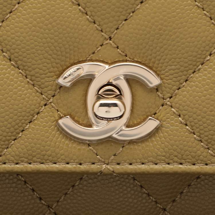 Pre Owned Chanel Olive Green Quilted Caviar Leather Mini Coco Top Handle Bag