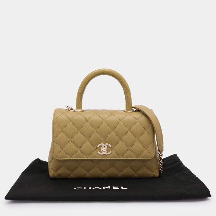 Pre Owned Chanel Olive Green Quilted Caviar Leather Mini Coco Top Handle Bag