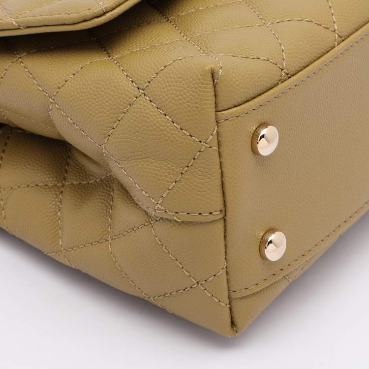 Pre Owned Chanel Olive Green Quilted Caviar Leather Mini Coco Top Handle Bag