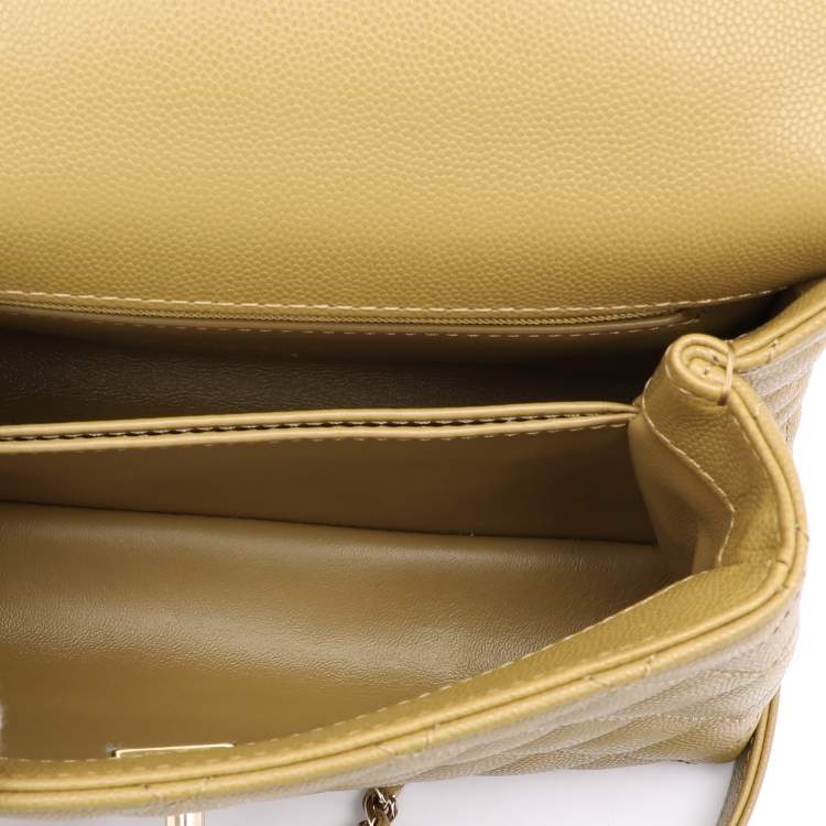 Pre Owned Chanel Olive Green Quilted Caviar Leather Mini Coco Top Handle Bag