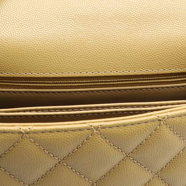 Pre Owned Chanel Olive Green Quilted Caviar Leather Mini Coco Top Handle Bag