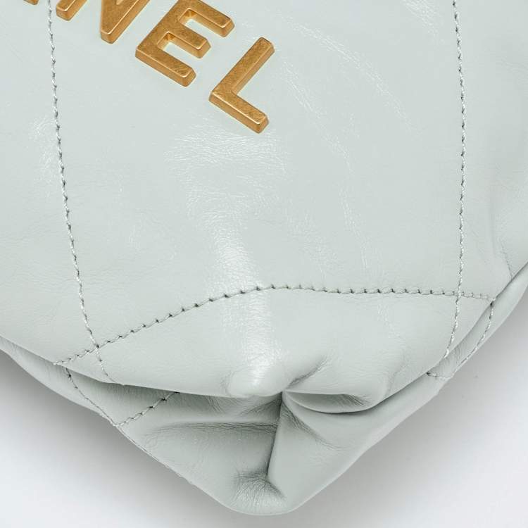 Pre Owned Chanel Light Blue Quilted Leather Mini 22 Chain Bag