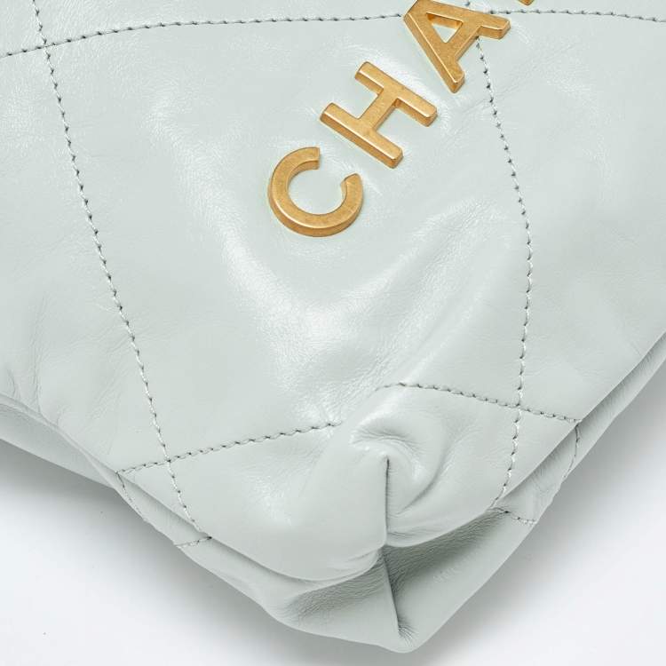 Pre Owned Chanel Light Blue Quilted Leather Mini 22 Chain Bag