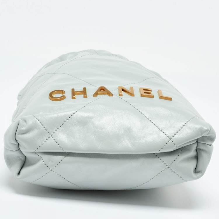 Pre Owned Chanel Light Blue Quilted Leather Mini 22 Chain Bag