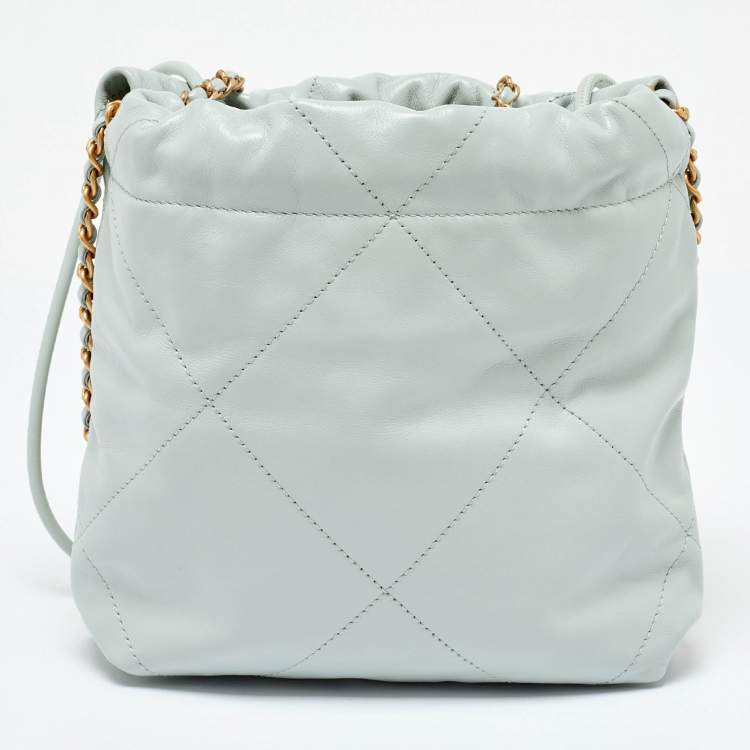 Pre Owned Chanel Light Blue Quilted Leather Mini 22 Chain Bag