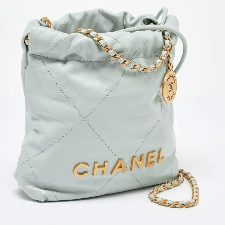 Pre Owned Chanel Light Blue Quilted Leather Mini 22 Chain Bag