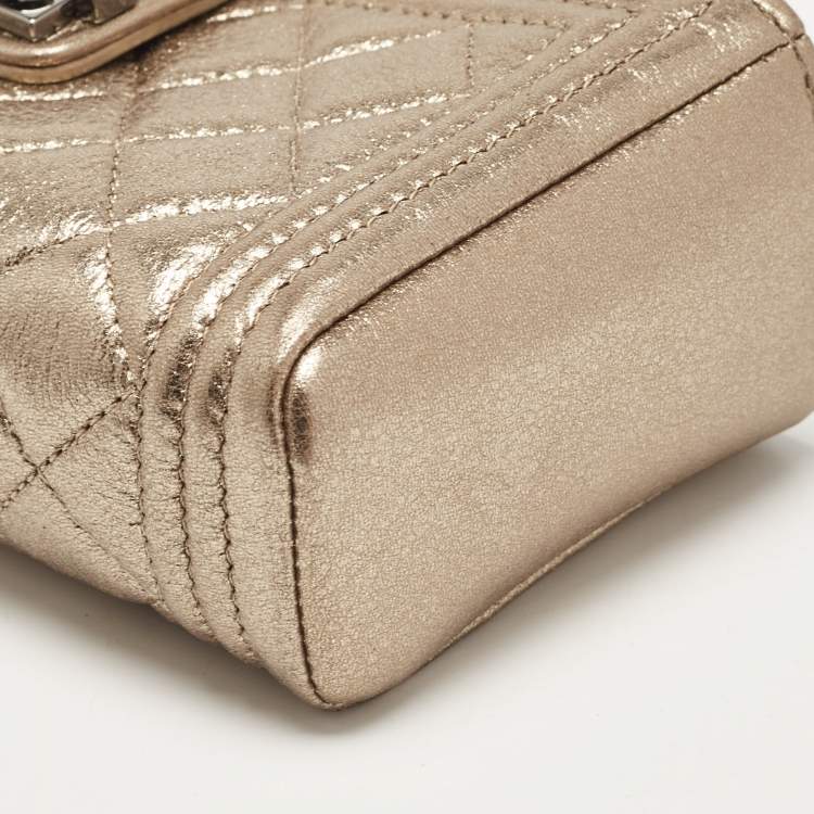 Pre Owned Chanel Gold Quilted Leather Boy Phone Holder Pouch 