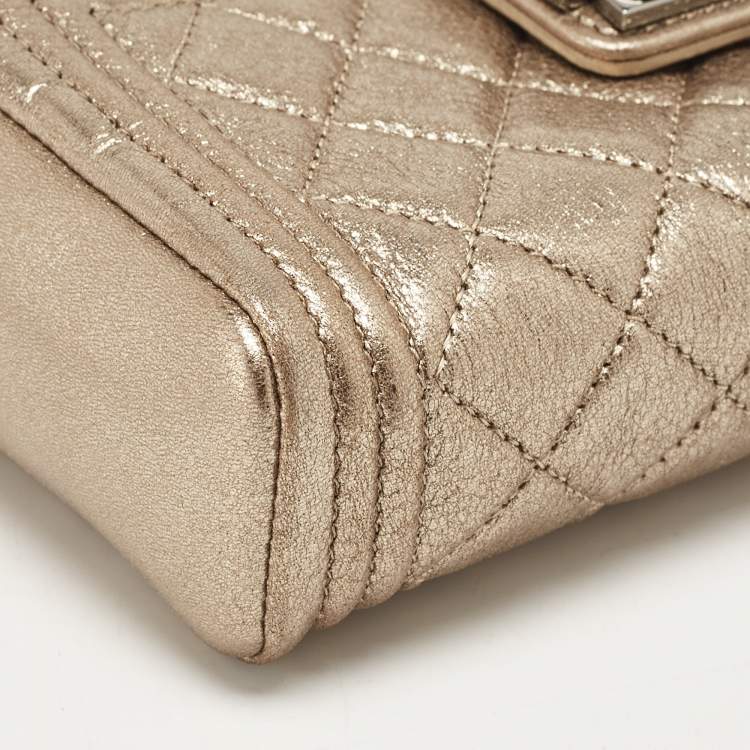 Pre Owned Chanel Gold Quilted Leather Boy Phone Holder Pouch 