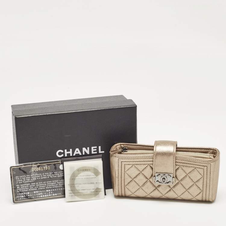 Pre Owned Chanel Gold Quilted Leather Boy Phone Holder Pouch 