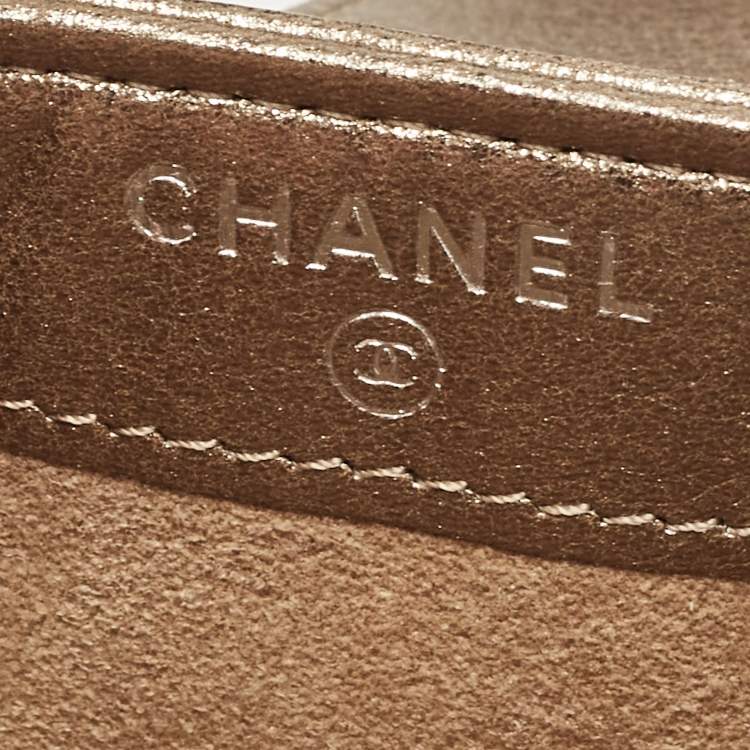 Pre Owned Chanel Gold Quilted Leather Boy Phone Holder Pouch 