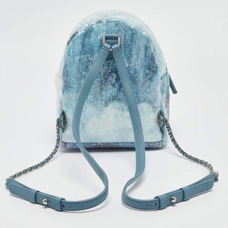 Pre Owned Chanel Light Blue Sequins Mini Waterfall Backpack