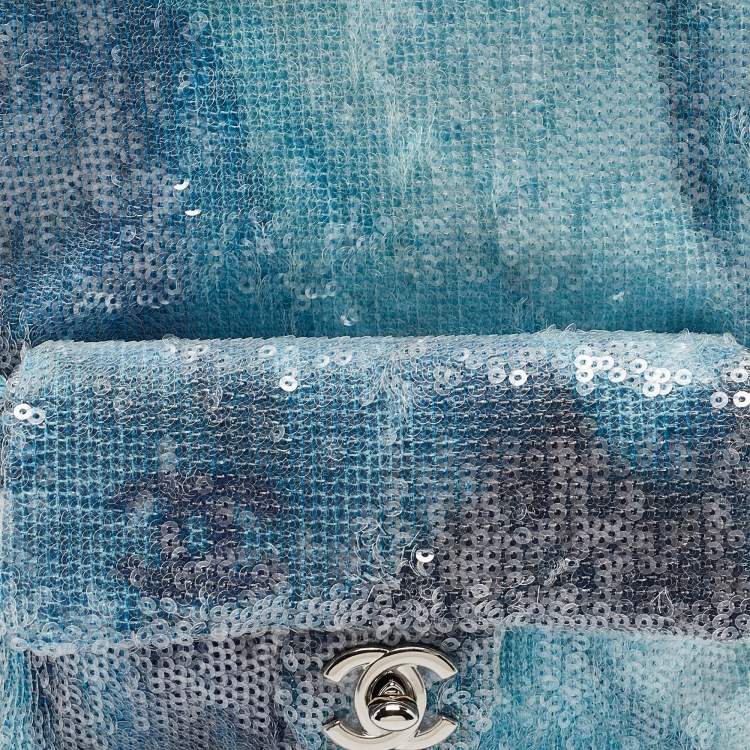 Pre Owned Chanel Light Blue Sequins Mini Waterfall Backpack