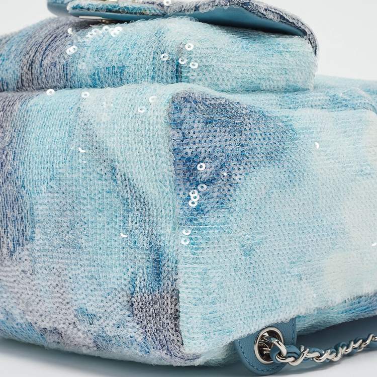 Pre Owned Chanel Light Blue Sequins Mini Waterfall Backpack