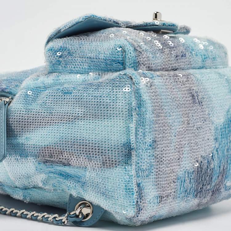 Pre Owned Chanel Light Blue Sequins Mini Waterfall Backpack