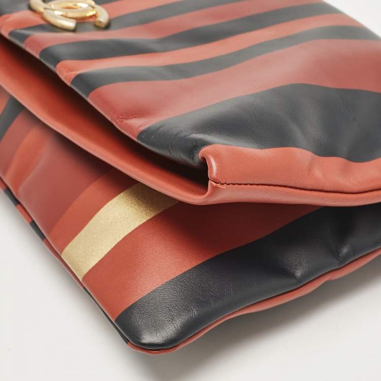 مملوكة مسبقًا Chanel Multicolor Striped Leather Foldover Clutch