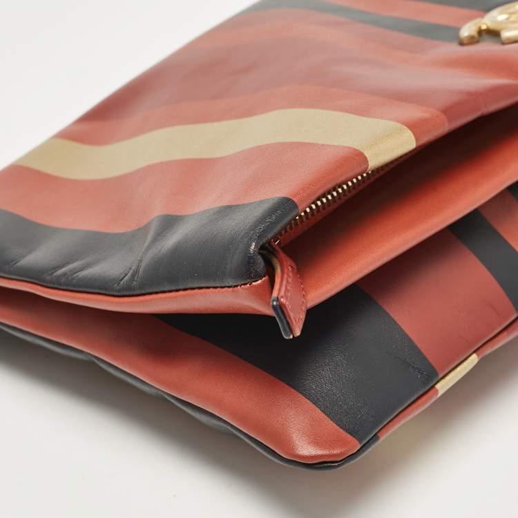 مملوكة مسبقًا Chanel Multicolor Striped Leather Foldover Clutch