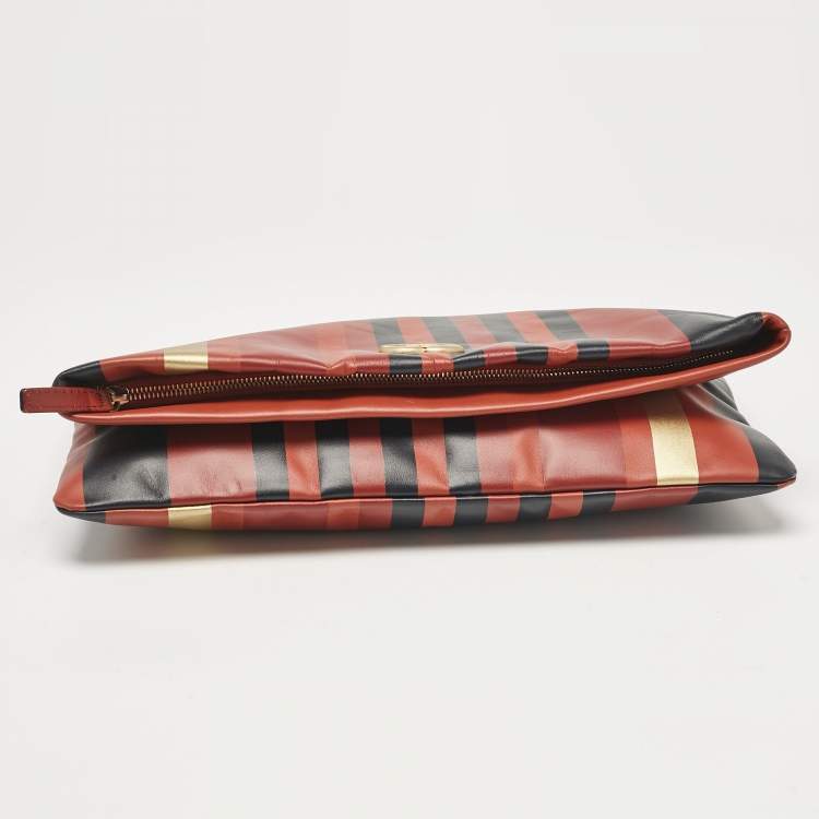 مملوكة مسبقًا Chanel Multicolor Striped Leather Foldover Clutch