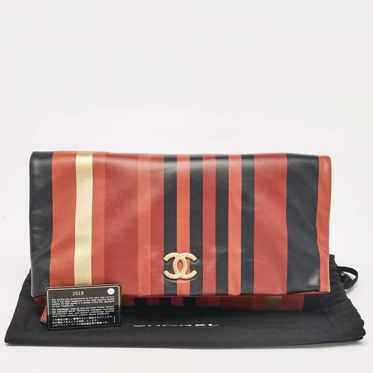 مملوكة مسبقًا Chanel Multicolor Striped Leather Foldover Clutch