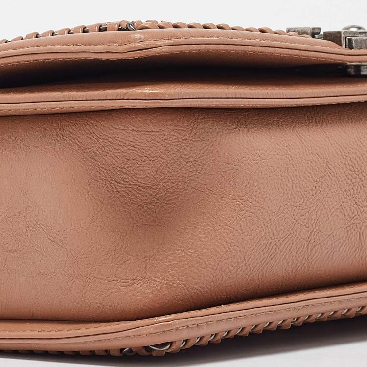 Pre Owned Chanel Beige Quilted Leather Medium Chain Around Boy Top Handle Bag