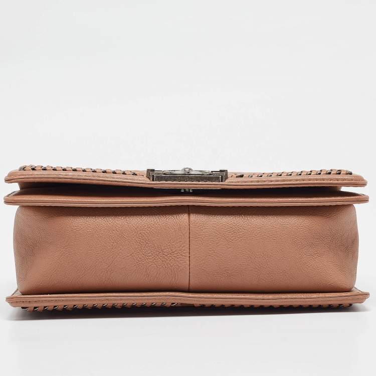 Pre Owned Chanel Beige Quilted Leather Medium Chain Around Boy Top Handle Bag