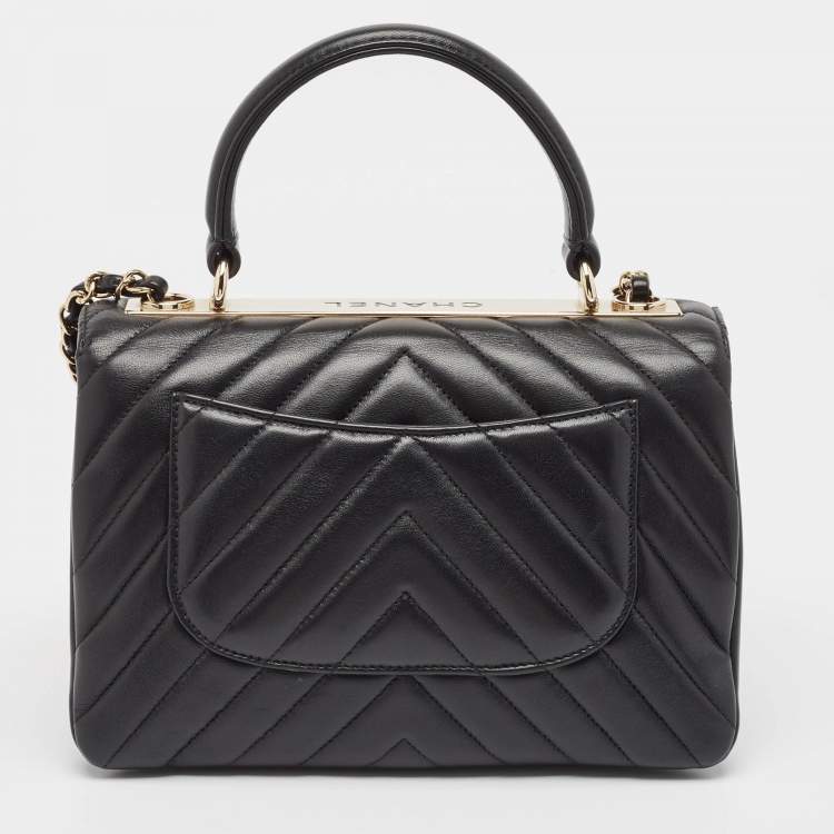 Pre Owned Chanel Black Chevron Leather Small Trendy CC Top Handle Bag