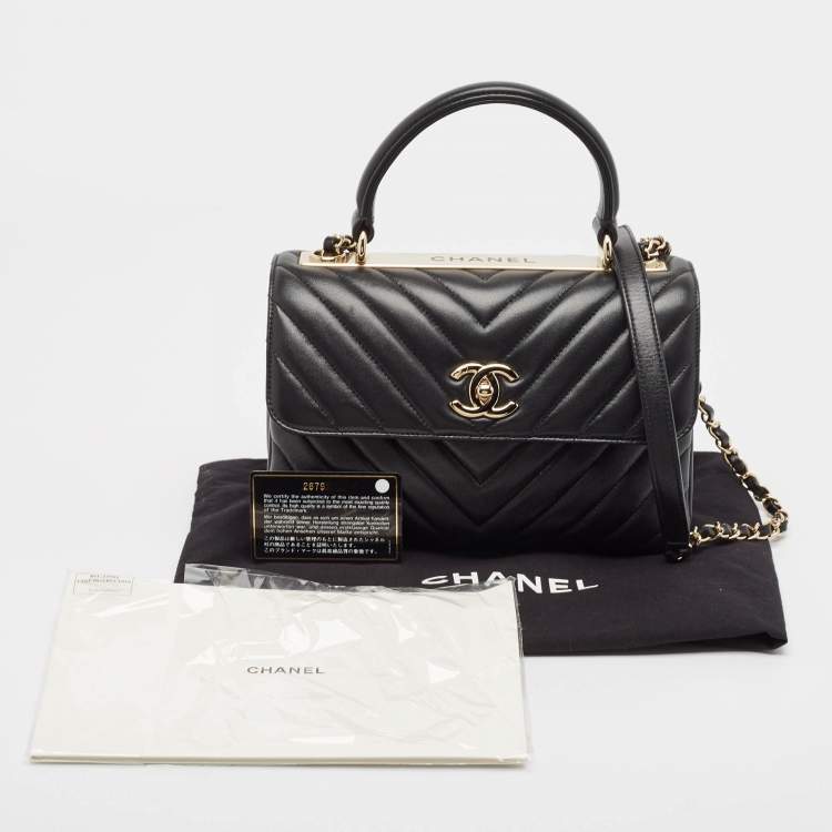 Pre Owned Chanel Black Chevron Leather Small Trendy CC Top Handle Bag