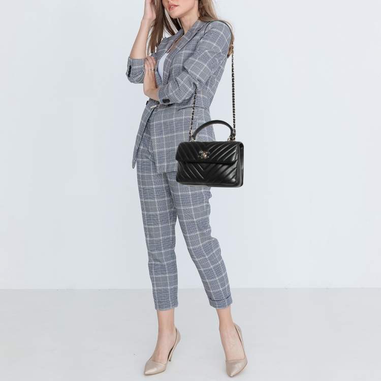 Pre Owned Chanel Black Chevron Leather Small Trendy CC Top Handle Bag