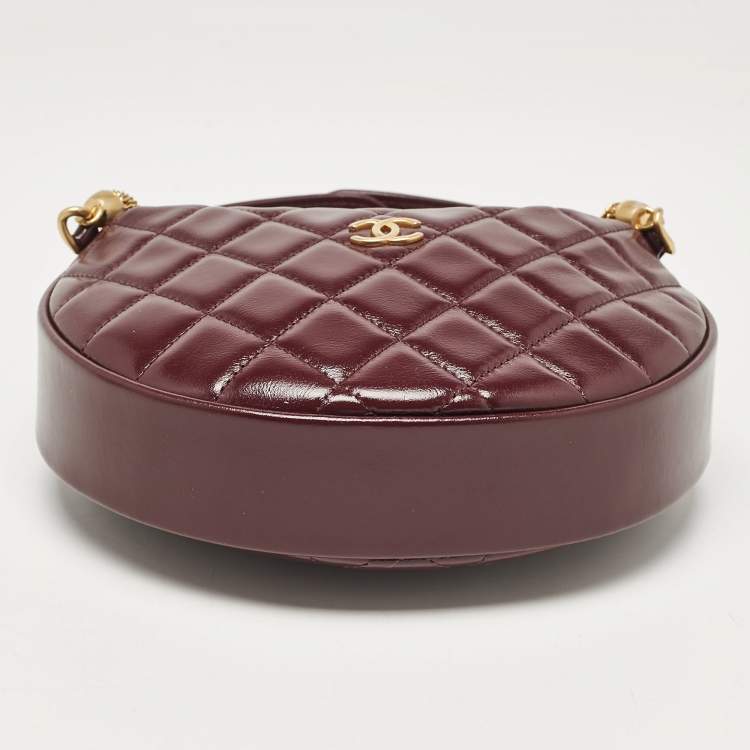 Pre Owned Chanel Burgundy Quilted Leather CC Chain Pouch