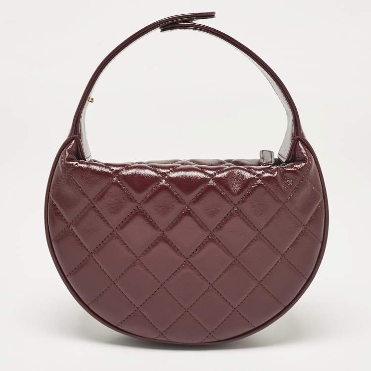 Pre Owned Chanel Burgundy Quilted Leather CC Chain Pouch